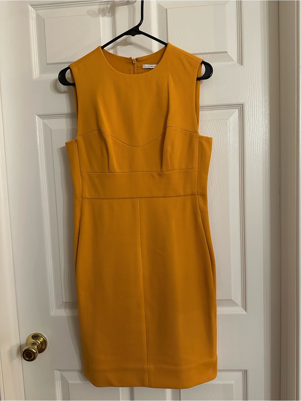 Diane Von Furstenberg Sleeveless Mustard Yellow Sheath Dress